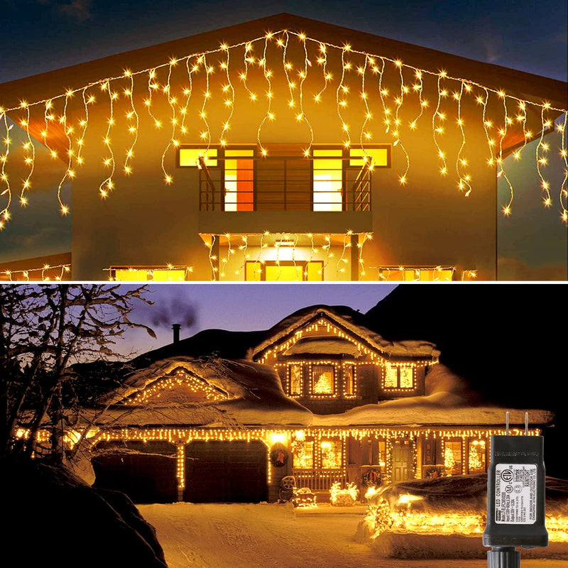 Blingstar Icicle Lights Christmas Lights Outdoor 49.2Ft 440 LED Extendable Dripping Lights 8 Mode Warm White Icecycle String Lights Cascade for Indoor outside Xmas Holiday House Decor, Clear Wire  CHANGZHOU JUTAI ELECTRONIC CO.,LTD Warm White 300Led 