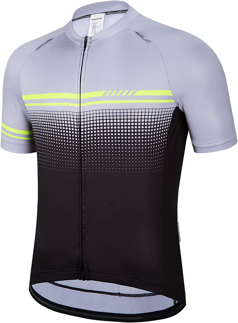 Qualidyne Men'S Cycling Jersey Short Sleeve Bike Biking Shirts Full Zipper Bicycle Tops with Pockets