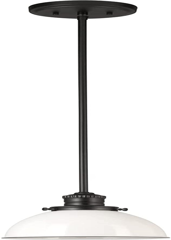 Design House 588327 Savannah Farmhouse 1-Light Indoor Pendant Dimmable White Metal Shade for Kitchen Island Bar Dining Room, Matte Black
