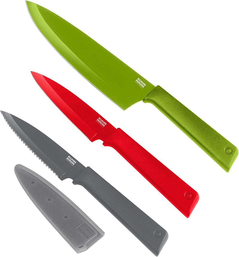 Kuhn Rikon Colori+ Mixed Knife Set with Non-Stick Coating and Safety Sheaths, Set of 3, Red, Teal and Purple Home & Garden > Kitchen & Dining > Kitchen Tools & Utensils > Kitchen Knives Kuhn Rikon Green, Red and Dark Grey Set of 3 