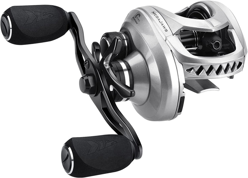 Kastking Megajaws Baitcasting Fishing Reel, New Automag Dual Braking System Baitcaster Fishing Reel, Only 6.7Oz, 17.64 Lbs Carbon Fiber Drag, 11+1 Shielded BB, High Speed 5.4:1 to 9.1:1 Gear Ratios Sporting Goods > Outdoor Recreation > Fishing > Fishing Reels KastKing D:Right Handed-Great White-5.4:1  