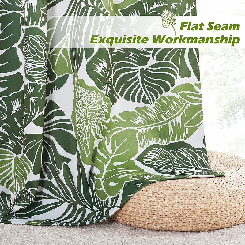 NICETOWN Room Darkening Tropical Curtains 84 Inches Length, Summer Palm Tree Banana Leaf Light Reducing Window Coverings for Villa/Hall/Patio Door, W52 X L84, Double Pieces, Green Palm Home & Garden > Decor > Window Treatments > Curtains & Drapes NICETOWN   