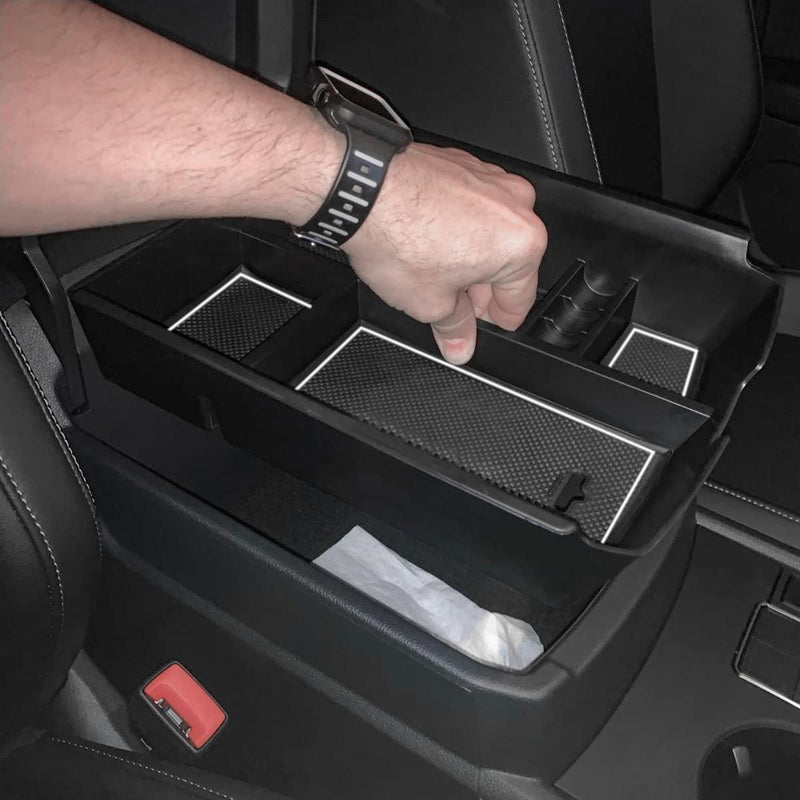EDBETOS Center Console Organizer Tray Compatible with Volkswagen Atlas Accessories 2018 2019 2020 2021 2022 2023 Secondary Armrest Storage Glove Box Divider ABS Black Materials (White Line)