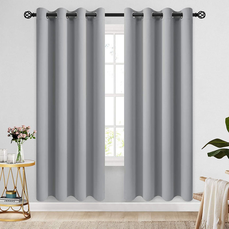 COSVIYA Grommet Blackout Room Darkening Curtains 84 Inch Length 2 Panels,Thick Polyester Light Blocking Insulated Thermal Window Curtain Dark Green Drapes for Bedroom/Living Room,52X84 Inches Home & Garden > Decor > Window Treatments > Curtains & Drapes COSVIYA Light Grey 52W x 72L 