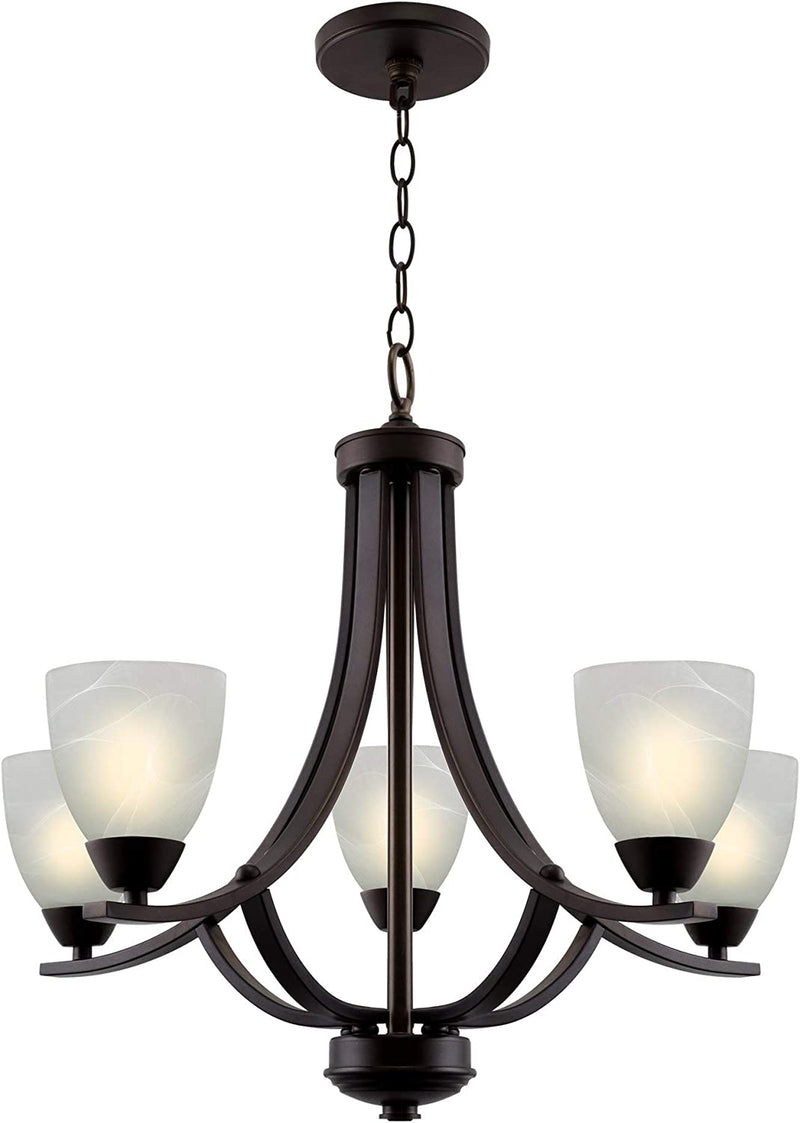 Kira Home Weston 24" Contemporary 5-Light Large Chandelier + Alabaster Glass Shades, Adjustable Chain, Oil Rubbed Bronze Finish Home & Garden > Lighting > Lighting Fixtures > Chandeliers Kira Home   