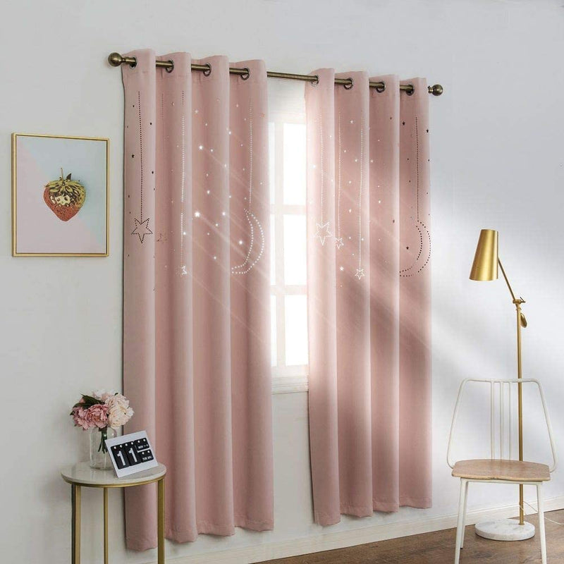 MANGATA CASA Kids Blackout Curtains with Moon & Star for Bedroom-Cutout Galaxy Window Curtains & Drapes with Grommet for Nursery Living Room-Baby Curtains 63 Inch Length 2 Panels(Beige 52X63In) Home & Garden > Decor > Window Treatments > Curtains & Drapes MANGATA CASA Baby Pink 52x96inch-2panels 