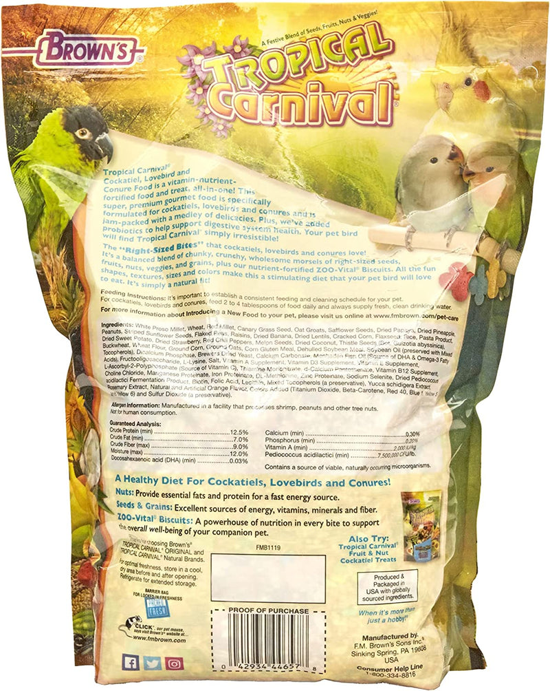 F.M. Brown'S Tropical Carnival, Gourmet Bird Food for Cockatiels, Lovebirds, and Conures, Vitamin-Nutrient Fortified Daily Diet, 3 Lb Animals & Pet Supplies > Pet Supplies > Bird Supplies > Bird Food F.M.Brown's   