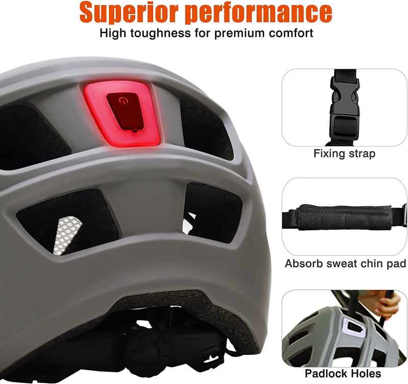 Purpol Adult Cycling Bike Helmet with Light for Adult Men Women Mountain Road Bicycle Helmet with Extra Replacement Pads & Detachable Visor(Ponytail Compatible) Sporting Goods > Outdoor Recreation > Cycling > Cycling Apparel & Accessories > Bicycle Helmets Purpol   
