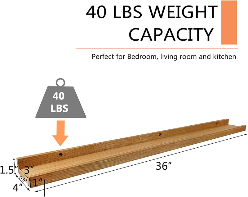 Long Floating Shelf 36 Inch Natural Wood Shelves, Rustic Display Books Picture Ledge Shelf for Wall Mounted, Natural Solid Oak Wood Shelf, Easy to Install, Natural Color, 36 *4 *1.5 (1 Pack) Furniture > Shelving > Wall Shelves & Ledges Recogwood   
