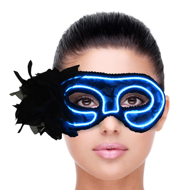 Jenniwears LED Halloween Mask for Women Light up Venetian Lace Mask Party Eye Mask, Perfect for Valentine’S Carnivals,Night Club,Wedding Reception,Costume Party, Blue Apparel & Accessories > Costumes & Accessories > Masks JenniWears Blue  