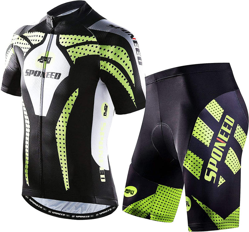 Sponeed Men Cycling Outfit Set MTB Bicycle Jersey Road Biker Shorts Trianthlon Cyclwear Shirts Sporting Goods > Outdoor Recreation > Cycling > Cycling Apparel & Accessories Sentibery Green X-Large 