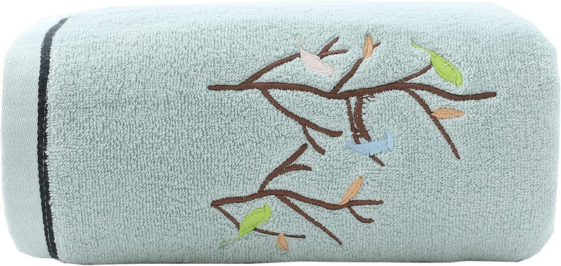 Pidada Hand Towels Set of 2 Embroidered Bird Tree Pattern 100% Cotton Highly Absorbent Soft Luxury Towel for Bathroom 13.8 X 29.5 Inch (Brown) Home & Garden > Linens & Bedding > Towels Pidada Aqua Green Bath Towel 27.6 x 55 