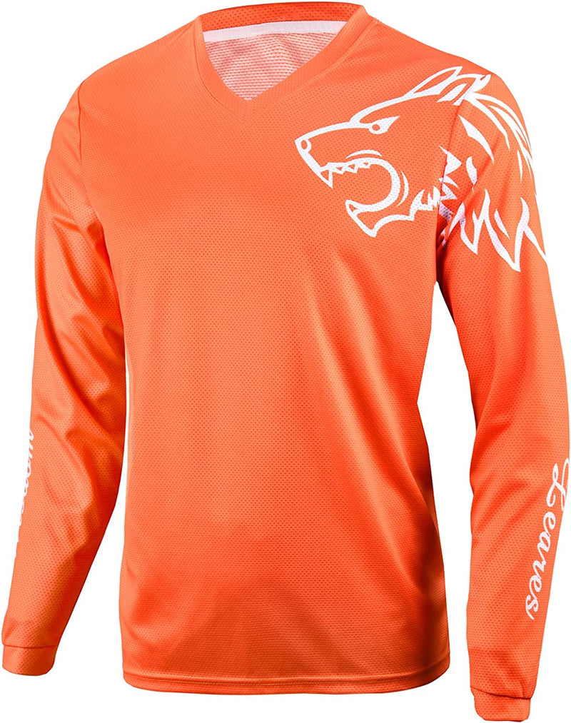 Men'S Mountain Bike Shirts Long Sleeve MTB Off-Road Motocross Jersey Quick Dry&Moisture-Wicking Sporting Goods > Outdoor Recreation > Cycling > Cycling Apparel & Accessories Wisdom Leaves Orange-long Medium 