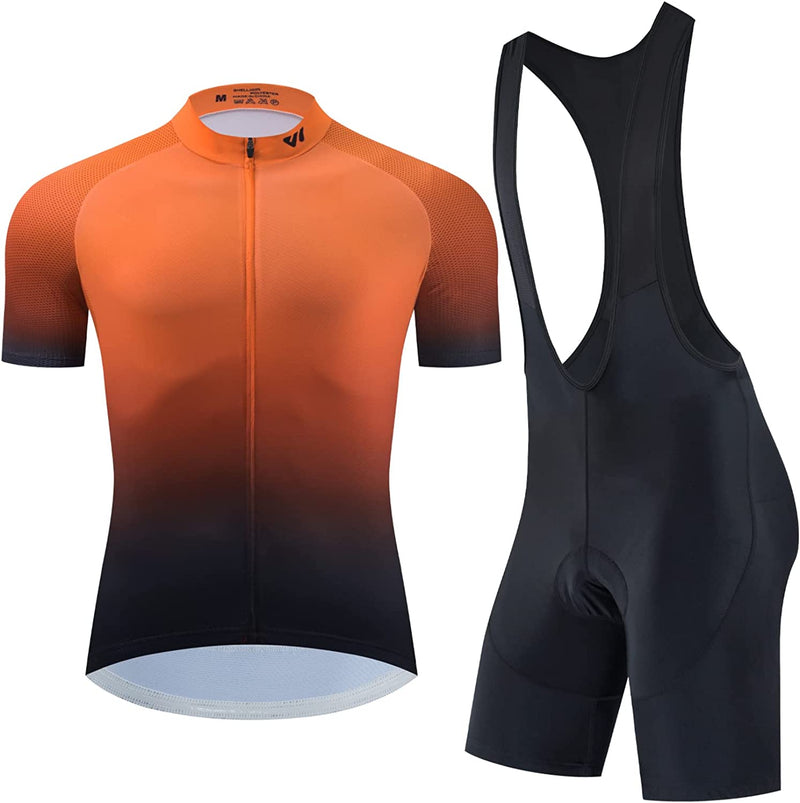 Lo.Gas Cycling Jersey Men Short Sleeve Bike Biking Shirts Full Zip with Pockets Road Bicycle Clothes Sporting Goods > Outdoor Recreation > Cycling > Cycling Apparel & Accessories Lo.gas 22 Orange Black XX-Large 