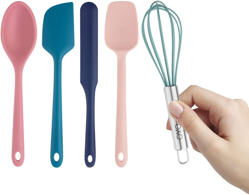 COOK with COLOR Set of Five MINI Kitchen Utensil Set - Silicone Kitchen Tools, Whisk, Tong, Spatula, Spoonula and Spoon (Black and White Collection) Home & Garden > Kitchen & Dining > Kitchen Tools & Utensils Enchante Direct Pink and Navy  