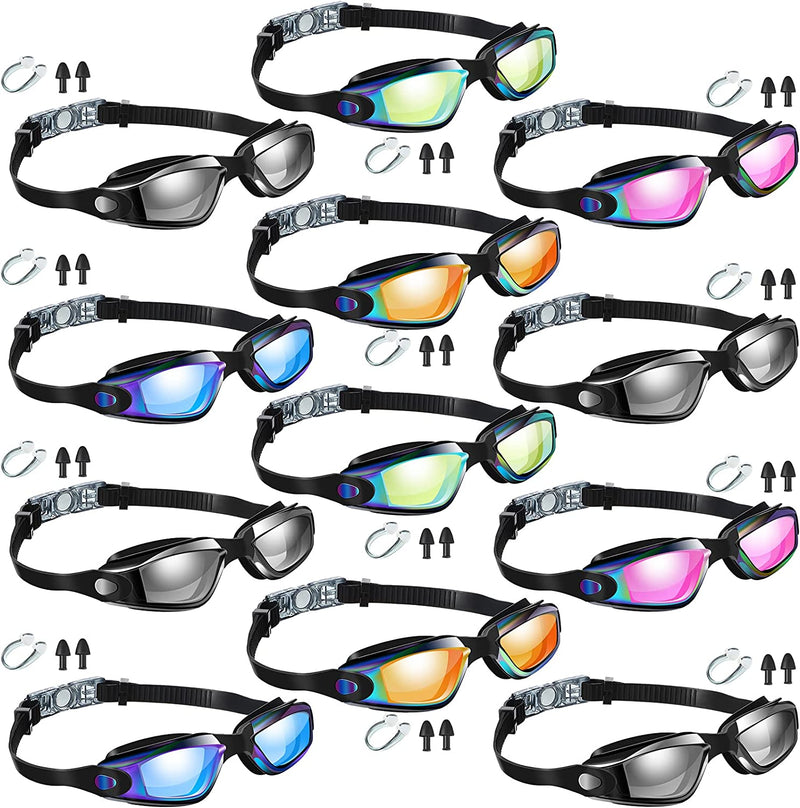 Flutesan 12 Pcs Swimming Goggles, Adult Kids Swim Goggles for Men Women Youth No Leaking UV Full Protection Crystal Clear Vision anti Fog Swim Goggles with Soft Silicone Adjustable Sporting Goods > Outdoor Recreation > Boating & Water Sports > Swimming > Swim Goggles & Masks Flutesan   