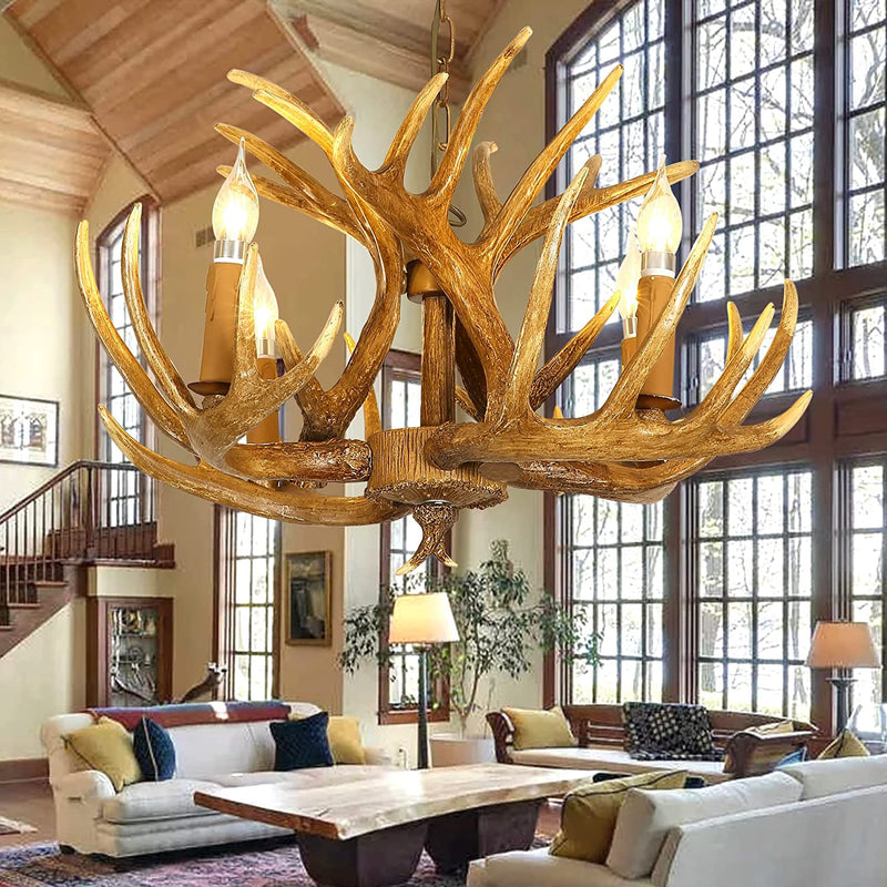 Antler Chandelier, Deer Horn Chandelier 8 Light, Double Layer Retro Farmhouse Antler Light Fixtures with E12 Base for Dining Room Kitchen, Cafe, Store Home & Garden > Lighting > Lighting Fixtures > Chandeliers AUNLPB 4 Lights+3 Arms  