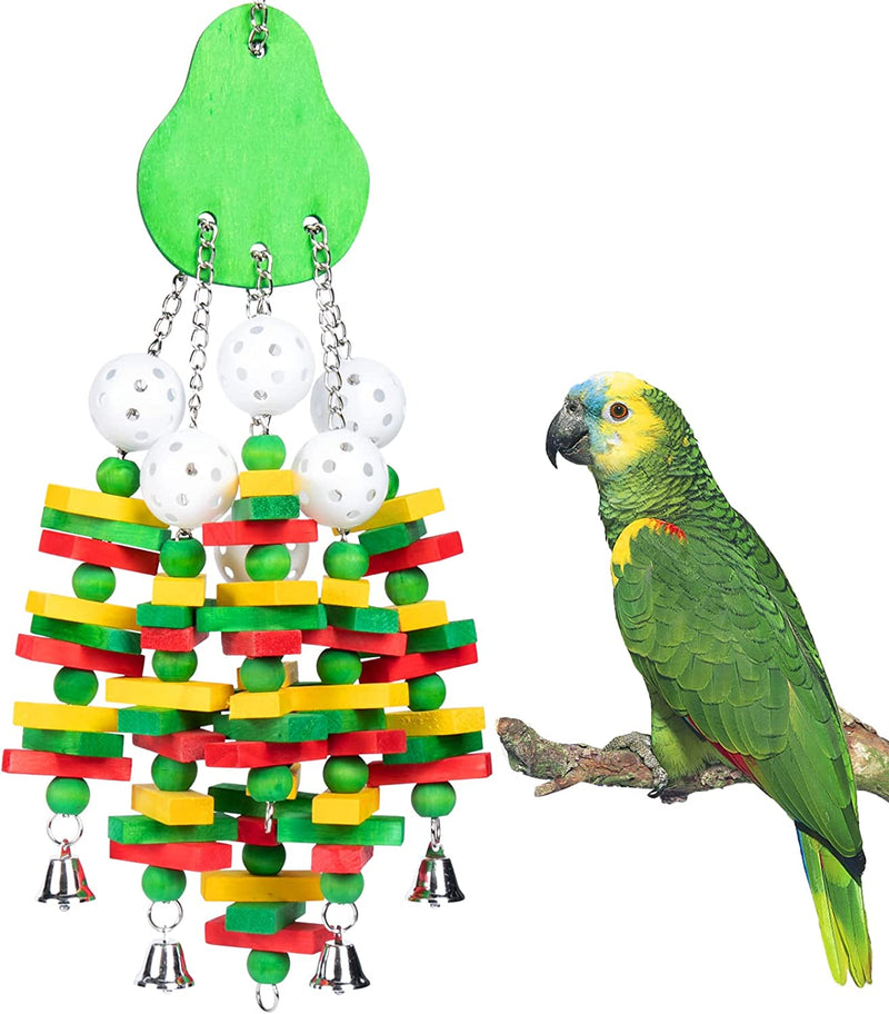 MEWTOGO Large Bird Parrot Toys with Bells- Parrots Cage Chewing Toy with Colorful Wood Blocks Beads- Bird Parrot Chewing Sticks Toys for Cockatoos African Grey Macaws and Parrots(Grape Style)  MEWTOGO Green (Avocado)  