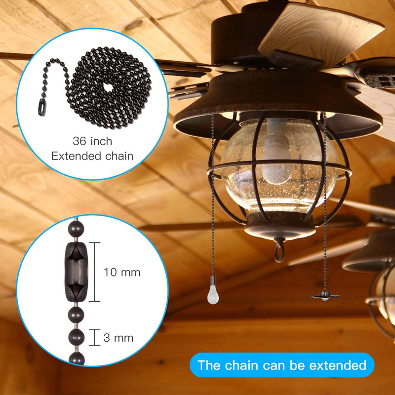 Ceiling Fan Pull Chain , Including 4Pcs Beaded Ball Fan Pull Chain Pendant, Extra 8Pcs Pull Loop Connectors, 2Pcs 36 Inches Fan Pull Chain Extension. (Oil Rubbed Bronze)