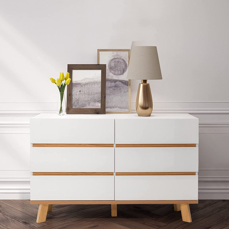 Modern Storage Cabinet, Sideboard Buffet Cabinet with 6 Large Drawers, WAYTRIM Free Standing Accent Cabinet for Living Room, Entryway, Hallway, Home Office, White Home & Garden > Household Supplies > Storage & Organization WAYTRIM   