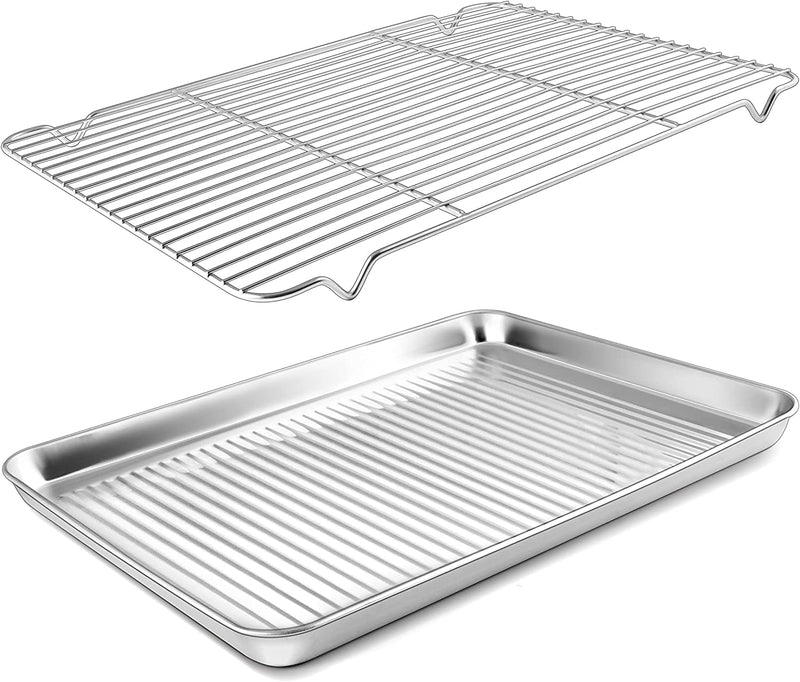 Herogo Baking Pan Sheet with Cooling Rack Set for Oven, 18 X 13 X 1 Inch, Stainless Steel Fluted Bakeware Cookie Sheet Tray Non-Stick, Dishwasher Safe Home & Garden > Kitchen & Dining > Cookware & Bakeware Herogo 17.5'' x 13'' x 1''  