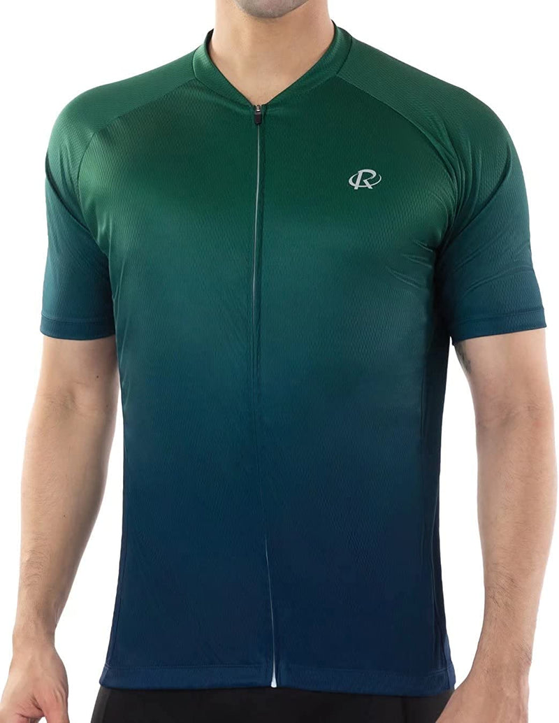 ROTTO Mens Cycling Jersey Short Sleeve Bike Shirt Gradient Color Pro Series with Zipped Rear Pocket Sporting Goods > Outdoor Recreation > Cycling > Cycling Apparel & Accessories ROTTO 02 Green-navy Medium 
