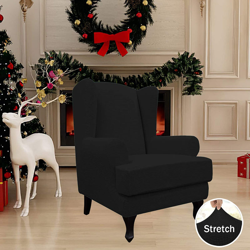 Easy-Going Stretch Wingback Chair Sofa Slipcover 2-Piece Sofa Cover Furniture Protector Couch Soft with Elastic Bottom, Spandex Jacquard Fabric Small Checks, Black Home & Garden > Decor > Chair & Sofa Cushions Easy-Going   