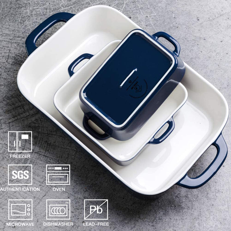 SWEEJAR Ceramic Bakeware Set, Rectangular Baking Dish for Cooking, Kitchen, Cake Dinner, Banquet and Daily Use, 12.8 X 8.9 Inches Porcelain Baking Pans (Navy) Home & Garden > Kitchen & Dining > Cookware & Bakeware SWEEJAR   
