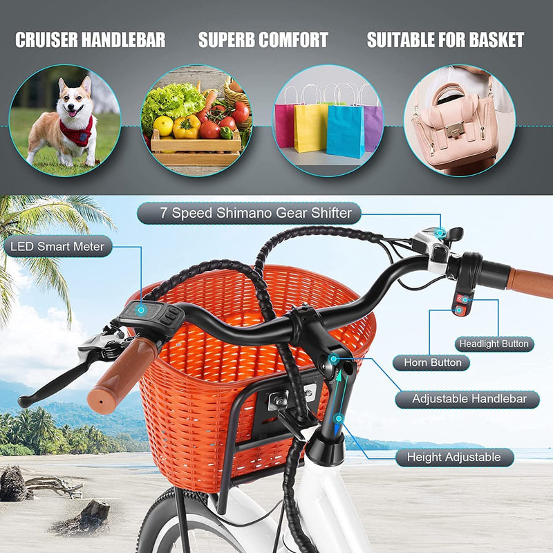 ANCHEER 26'' Electric Bike for Adults, Low Frame Electric Bike with 36V/12.5 Ah Lithium Battery and 350W Motor, Step through Commuter Ebike with Basket for Woman Man Sporting Goods > Outdoor Recreation > Cycling > Bicycles GUANGZHOU MYATU PEDELEC TECHNOLOGY CO.,LTD ANCHEER   