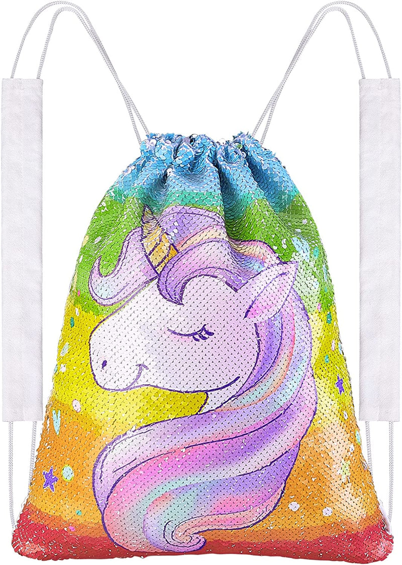 MHJY Unicorn Drawstring Backpack, Reversible Sequin Gym Bag Dance Sports Bag for Kids Girl