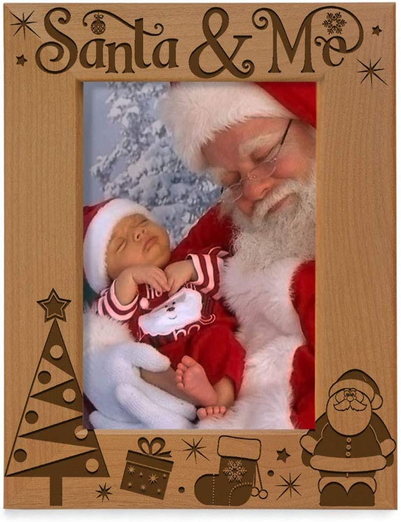 KATE POSH Santa & Me Engraved Natural Wood Picture Frame. My First Christmas, My 1St Christmas, New Baby Grandma Gift, Grandpa Gift, My Visit with Santa. (5X7-Vertical) Home & Garden > Decor > Picture Frames KATE POSH 5x7-Vertical  