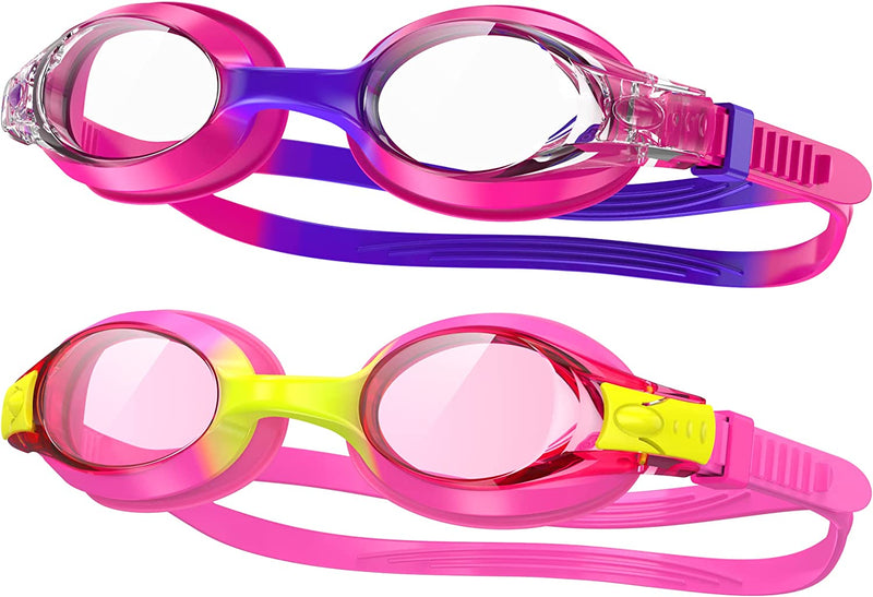 Findway Kids Swim Goggles, 2 Pack Kids Swimming Goggles Anti-Fog No Leaking Girls Boys for Age 3-10 Sporting Goods > Outdoor Recreation > Boating & Water Sports > Swimming > Swim Goggles & Masks findway 1-yellow Pink+purple Rose  