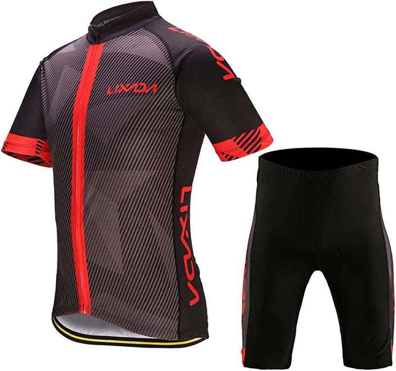 Lixada Men'S Cycling Jersey Set Bicycle Short Sleeve Set Quick-Dry Breathable Shirt with 3D Cushion Shorts Padded Sporting Goods > Outdoor Recreation > Cycling > Cycling Apparel & Accessories Lixada Black+red Small Short 