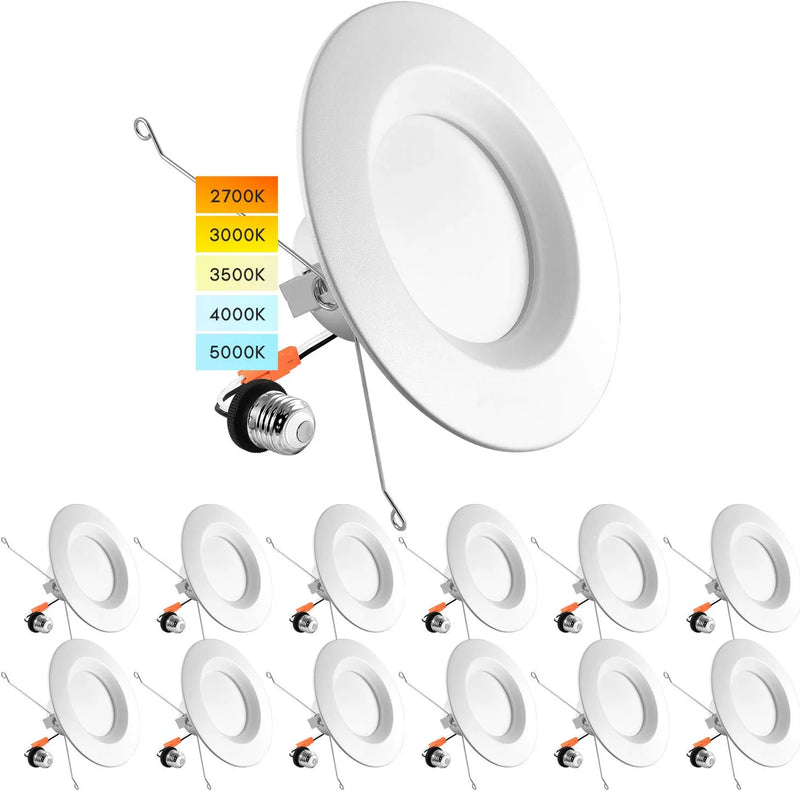 Luxrite 5/6 Inch LED Recessed Retrofit Downlight, 14W=90W, CCT Color Selectable 2700K | 3000K | 3500K | 4000K | 5000K, Dimmable Can Light, 1100 Lumens, Wet Rated, Energy Star, Smooth Trim (4 Pack)