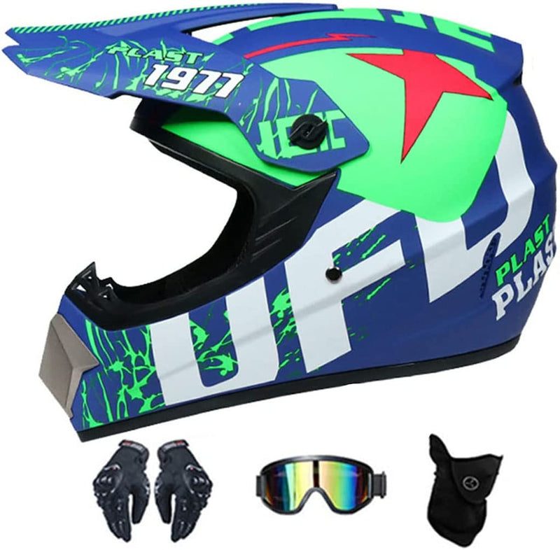 Mountain Motorcycle Motocross Helmet DOT Certified Dirt Bike Downhill Full Face Motorbike Helmet with Goggles Gloves Mask Off-Road Four Wheeler Bike Crash Helmet for Adult Men Women Sporting Goods > Outdoor Recreation > Cycling > Cycling Apparel & Accessories > Bicycle Helmets CEGLIA B Medium 
