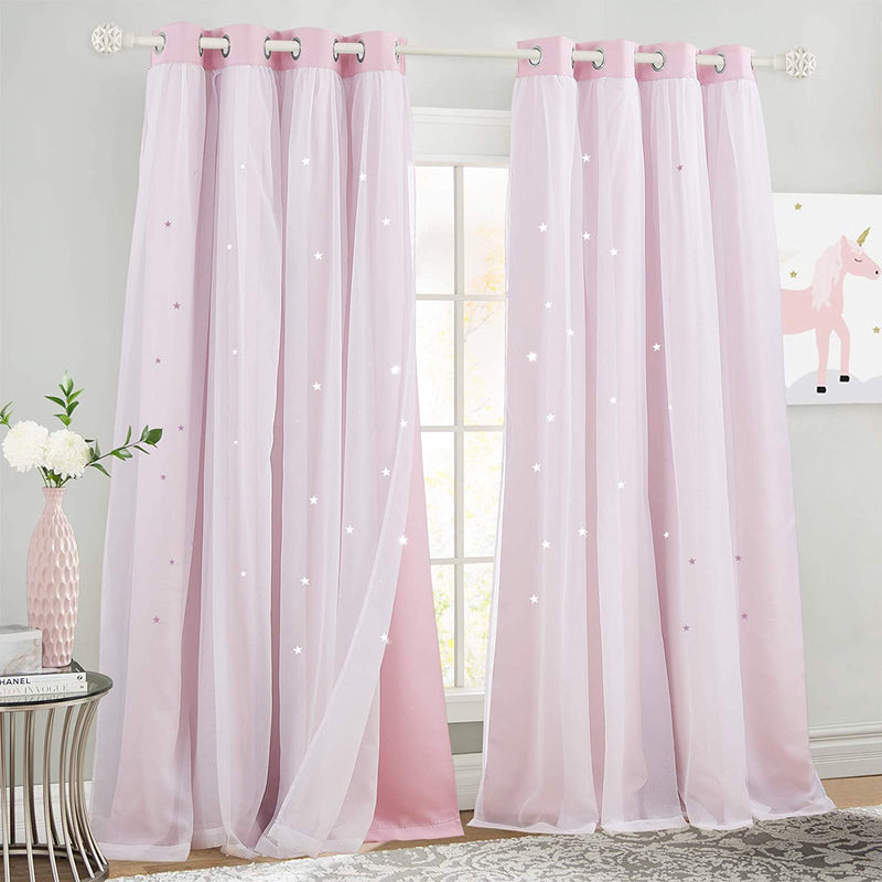 NICETOWN Nursery Curtains for Kids, Farmhouse Blackout Curtain Panels for Bedroom, Double Layer Star Hollow-Out Grommet Aesthetic Living Room Toddler Window Curtains, 2 Pcs, W52 X L84, Biscotti Beige