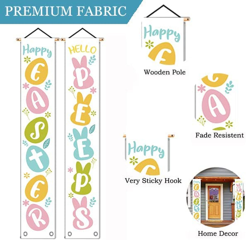 Easter Banner Porch Sign Bunny Eggs Happy Easter Spring Hanging Flag for Indoor Outdoor Home Party Wall Decoration 12 X 71 Inch Home & Garden > Decor > Seasonal & Holiday Decorations GAGEC   