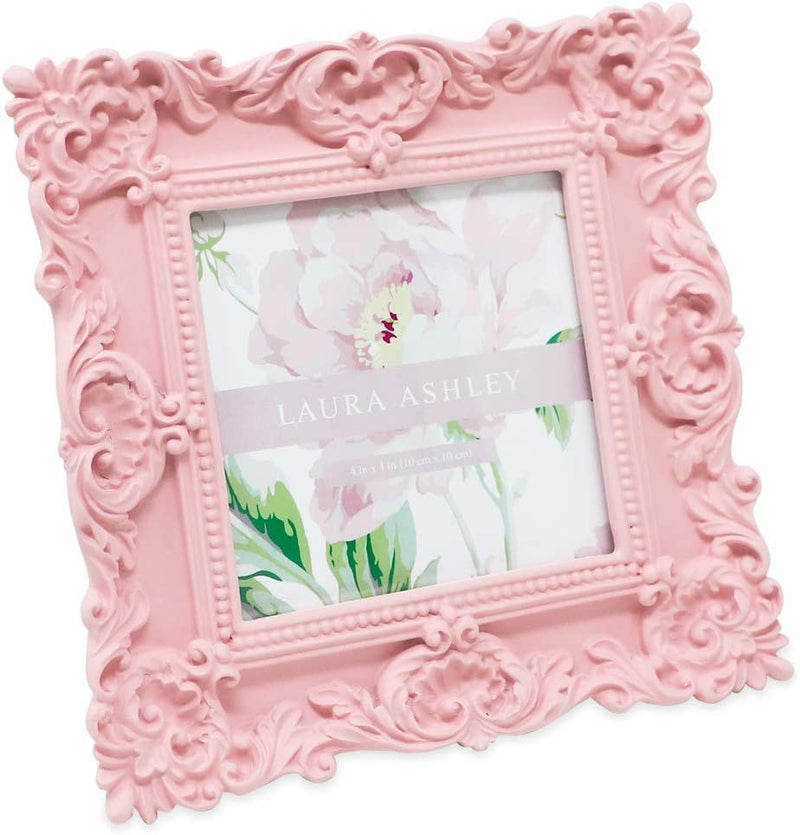 Laura Ashley 5X7 Black Ornate Textured Hand-Crafted Resin Picture Frame with Easel & Hook for Tabletop & Wall Display, Decorative Floral Design Home Décor, Photo Gallery, Art, More (5X7, Black) Home & Garden > Decor > Picture Frames Laura Ashley Pink 4x4 