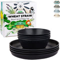 Grow Forward Premium Wheat Straw Dinnerware Sets - 8 Piece Unbreakable Microwave Safe Dishes - Reusable Wheat Straw Plates and Bowls Sets - Wheat Straw Bowls for Cereal, Soup, Camping, RV - Midnight Home & Garden > Kitchen & Dining > Tableware > Dinnerware Grow Forward Midnight Black  