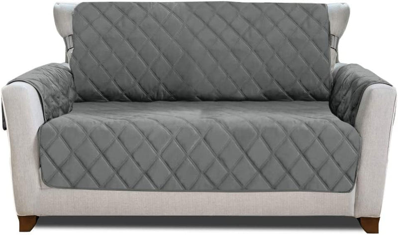 MIGHTY MONKEY Patented Sofa Slipcover, Reversible Tear Resistant Soft Quilted Microfiber, XL 78” Seat Width, Durable Furniture Stain Protector with Straps, Washable Couch Cover, Chevron Navy White Home & Garden > Decor > Chair & Sofa Cushions MIGHTY MONKEY Charcoal/Light Gray Loveseat 