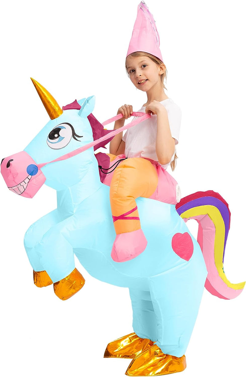 Spooktacular Creations Inflatable Costume Riding a Unicorn Air Blow-Up Deluxe Halloween Costume  Joyin Inc Blue 7-10 Yrs 