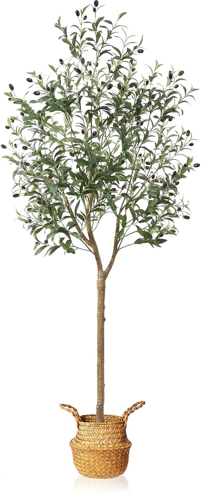 MOSADE Artificial Olive Tree 7 Feet Fake Olive Silk Plant and Handmade Seagrass Basket, Perfect Tall Faux Topiary Silk Tree for Indoor Entryway Modern Decor Home Office Porch Balcony Gift,2Pack  MOSADE 1 6 Feet 