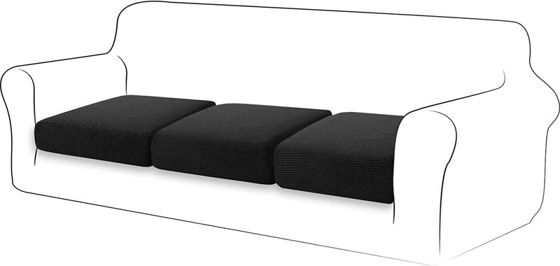 TIANSHU High Stretch Loveseat Cushion Cover, 1-Piece Jacquard Sofa Cushion Slipcover for Loveseat, Durable Cushion Protector Furniture Cover Couch Seat Cover for 2 Cushion Couch(Medium, Black) Home & Garden > Decor > Chair & Sofa Cushions TIANSHU Black 3-Piece for Sofa 