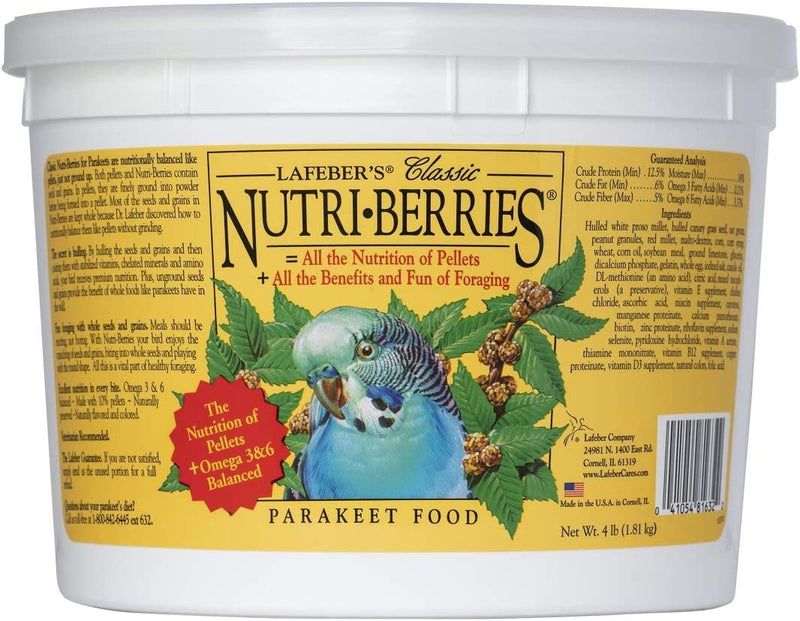 Lafeber Classic Nutri-Berries Pet Bird Food, Made with Non-Gmo and Human-Grade Ingredients, for Parakeets (Budgies), 4 Lb Animals & Pet Supplies > Pet Supplies > Bird Supplies > Bird Food Lafeber Company 4 Pound (Pack of 1)  