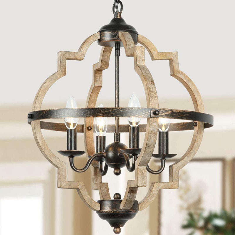 T&A Orb 4-Light Farmhouse Chandelier, Stardust Finish Rustic Brown Chandelier,Wood and Iron Component Vintage Island Light for Kitchen Dining Room Foyer Home & Garden > Lighting > Lighting Fixtures > Chandeliers T&A TALENT AND ART Medium-4 Lights  