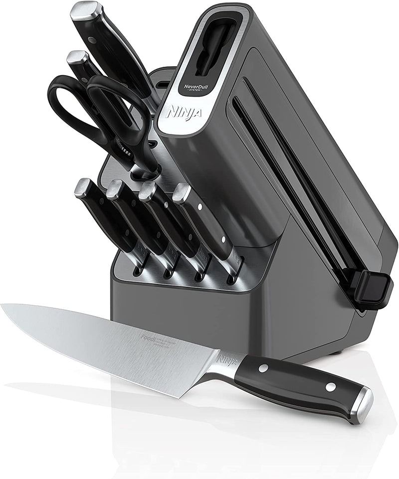 Ninja K32017 Foodi Neverdull Premium Knife System, 17 Piece Knife Block Set with Built-In Sharpener, German Stainless Steel Knives, Black