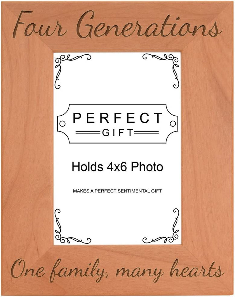Gifts for All by Rachel Olevia Four Generations One Family Many Hearts Natural Wood Engraved 4X6 Portrait Picture Frame Wood Home & Garden > Decor > Picture Frames Gifts For All By Rachel Olevia   