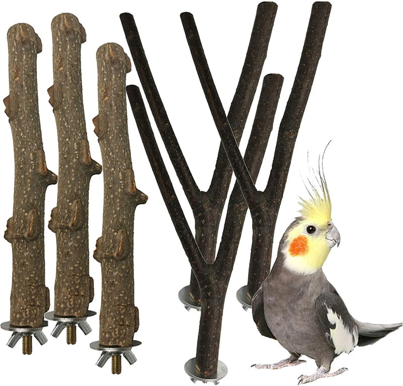 PINVNBY Natural Bird Wood Perch Parakeet Standing Toy Sticks Parrot Paw Grinding Branches Cockatiels Cage Chewable Accessories for Conures Macaws Finches 6 Pack