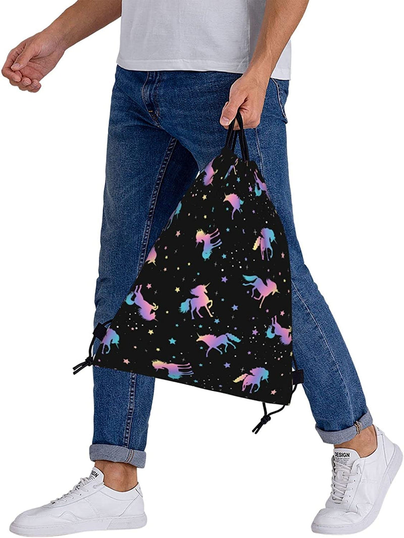 Pony and Star Silhouettes Pattern Print Drawstring Backpack,For Rucksack Shoulder Bags Gym Bag Casual Running Daypack Home & Garden > Household Supplies > Storage & Organization KENT HILL   