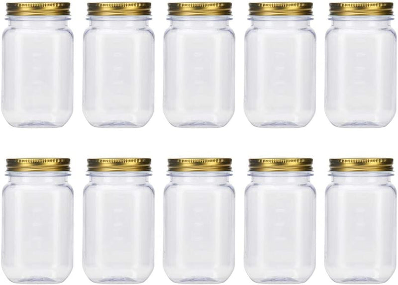 Novelinks 16 Ounce Clear Plastic Jars Containers with Screw on Lids - Refillable round Empty Plastic Slime Storage Containers for Kitchen & Household Storage - BPA Free (20 Pack) Home & Garden > Decor > Decorative Jars novelinks Gold 10 Pack 16 Ounce 
